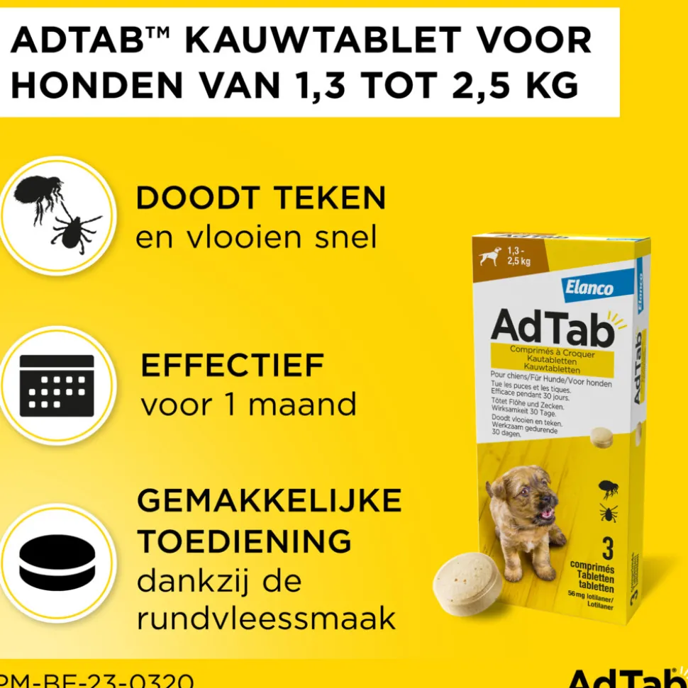 AdTab Anti Vlo en Teek Kauwtabletten Hond 1,3-2,5 kg 3 tabletten