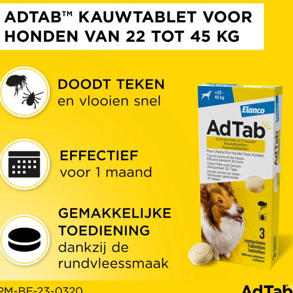 AdTab Anti Vlo en Teek Kauwtabletten Hond >22-45kg 3 tabletten