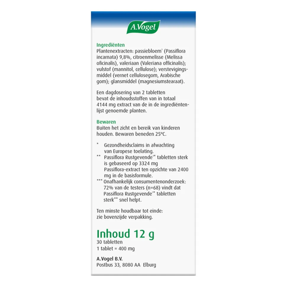 A.Vogel Passiflora Rustgevend Sterk 30 tabletten