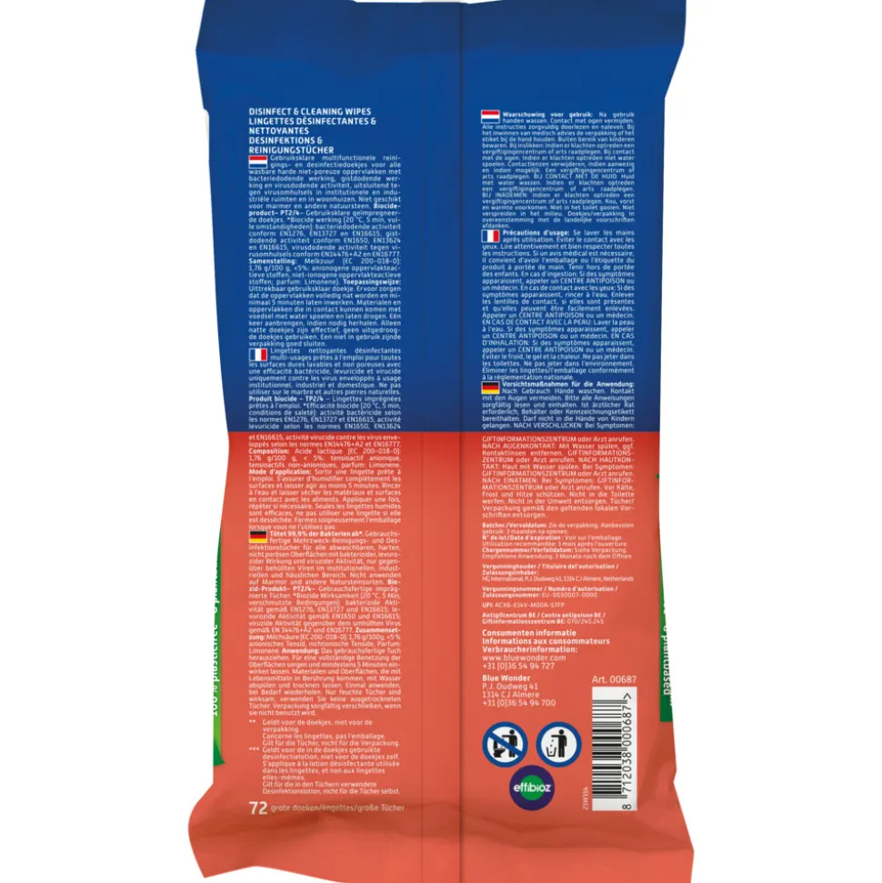 Blue Wonder Desinfectie Reiniger Doekjes 72 stuks