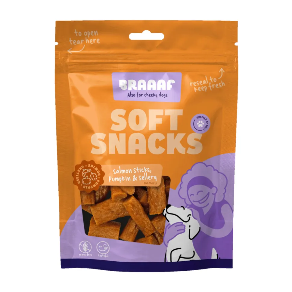Braaaf Sticks Hondensnack Zalm - Pompoen - Selderij 85 gr