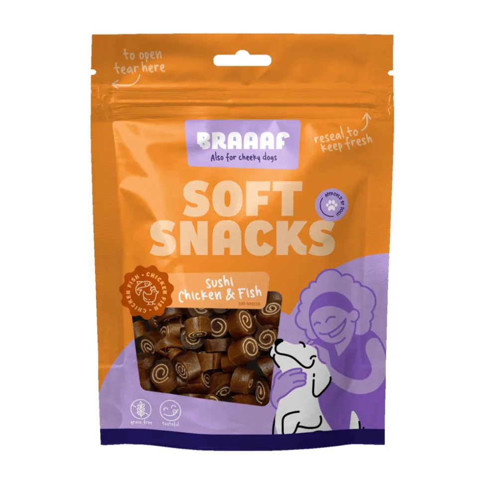 Braaaf Sushi Hondensnack Kip - Vis 85 gr