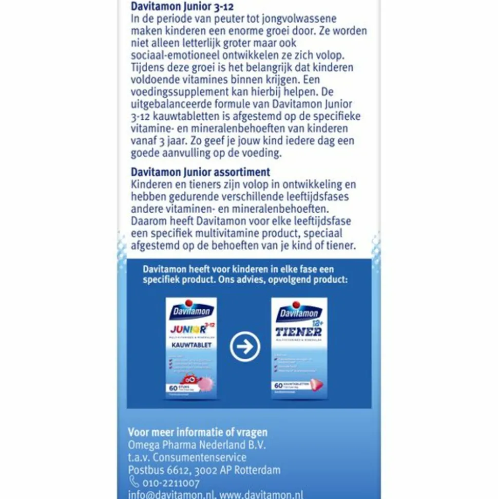 Davitamon Junior 3+ Kauwvitamines Framboos 60 kauwtabletten