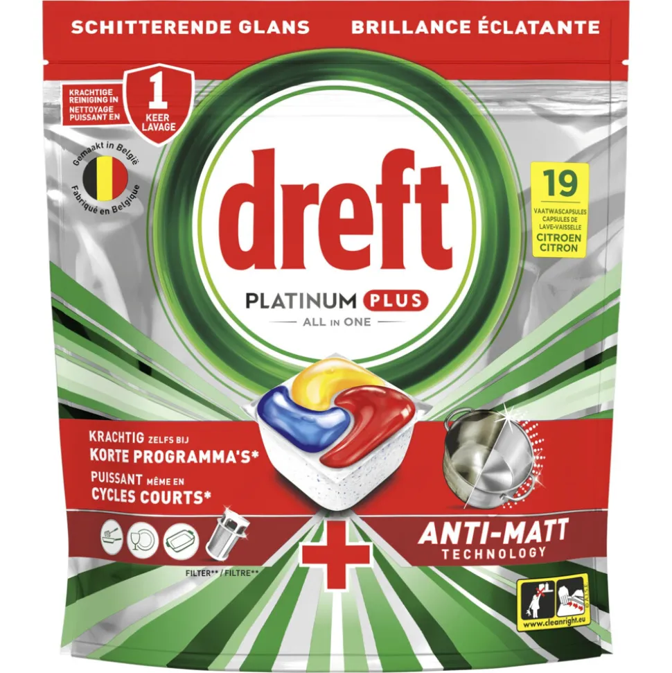 Dreft Vaatwastabletten Platinum Plus All In One Citroen 19 stuks