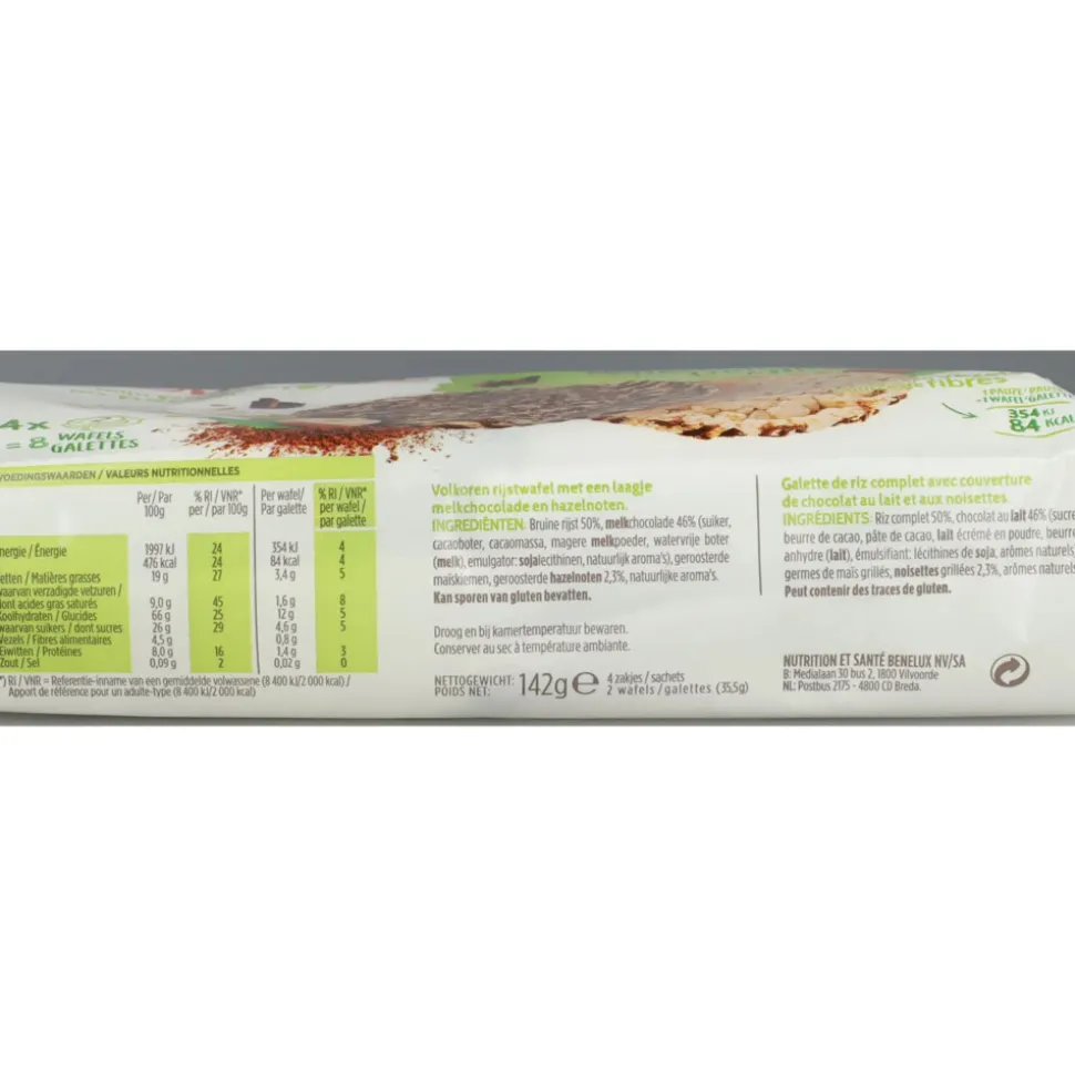 Gerlinea Rijstwafel Melkchocolade & Hazelnoten 4x2 stuks