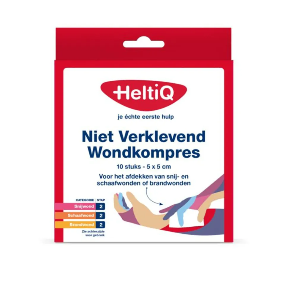 HeltiQ Niet Verklevend Wondkompres 5 x 5 cm 10 stuks