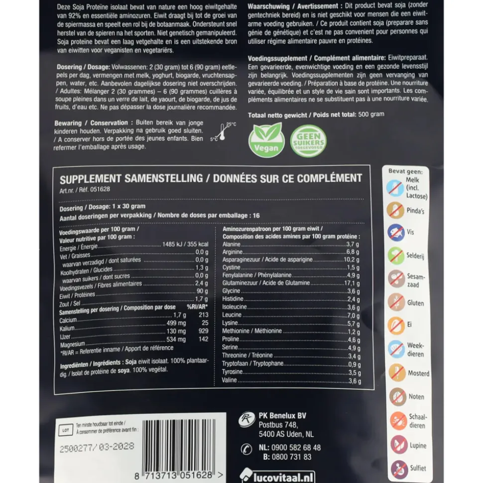 Lucovitaal Premium Soja Proteïne Puur 500 gr