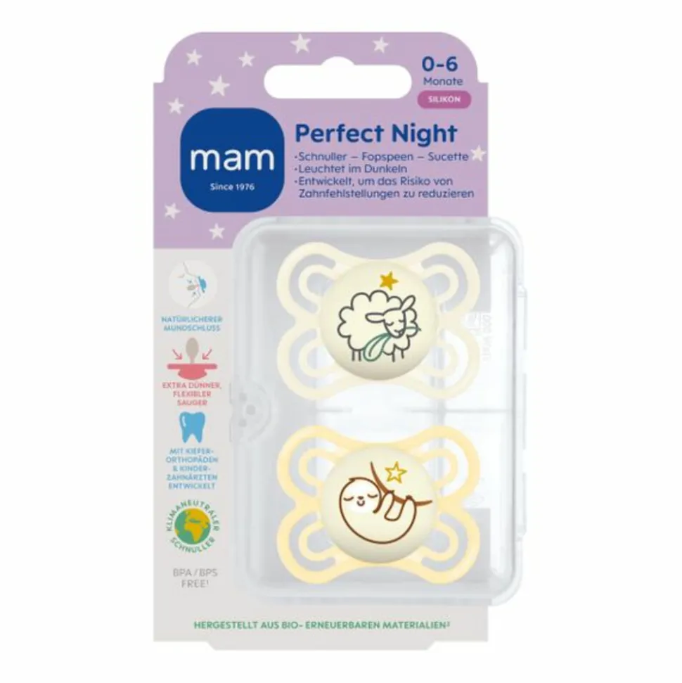 MAM Fopspeen Perfect Night Silikon 0-6 mnd Universeel 2 stuks
