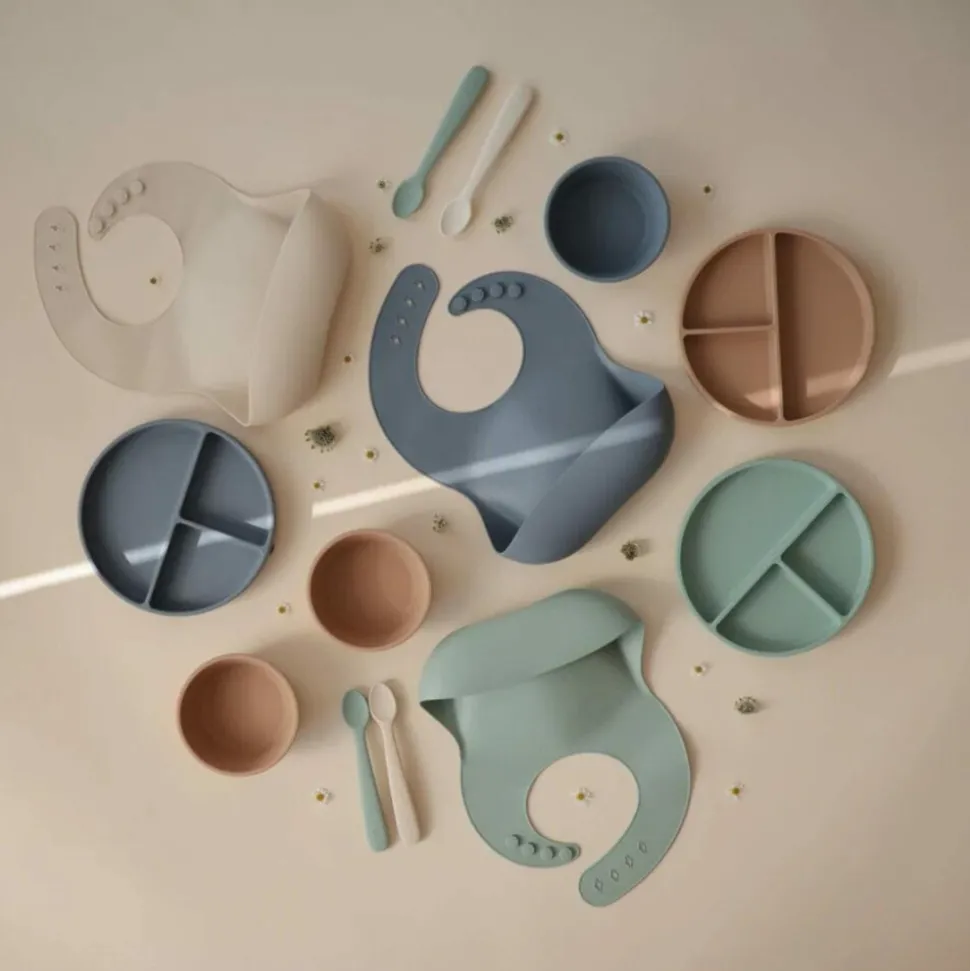 Mushie Slabbetje met Opvangbakje Cambridge Blue