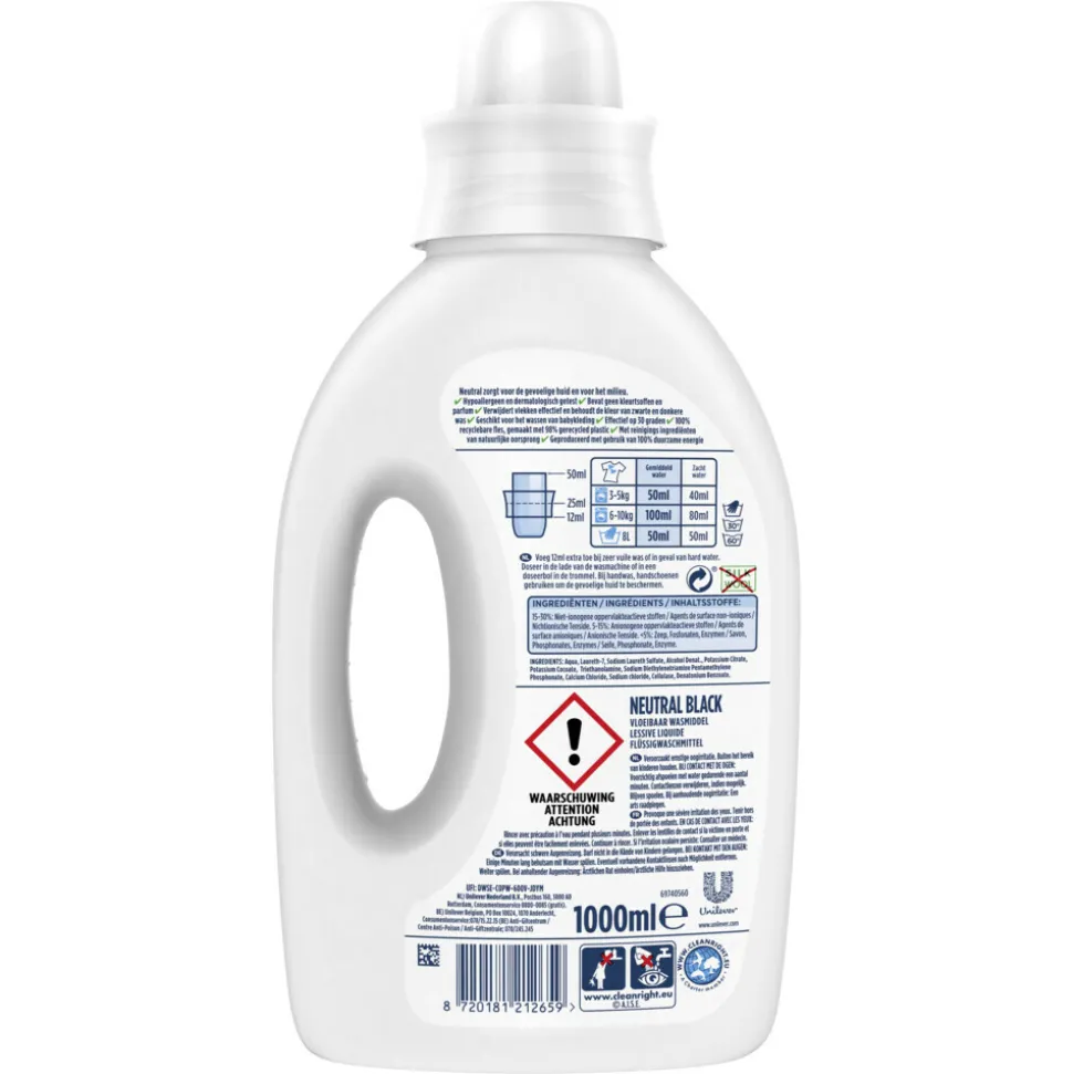 Neutral Vloeibaar Wasmiddel Zwart 20 Wasbeurten 1 liter