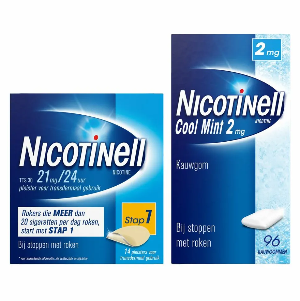 Nicotinell Combinatie therapie: Pleister 14 mg 7 st + Zuigtablet Mint 2 mg 96 st Pakket