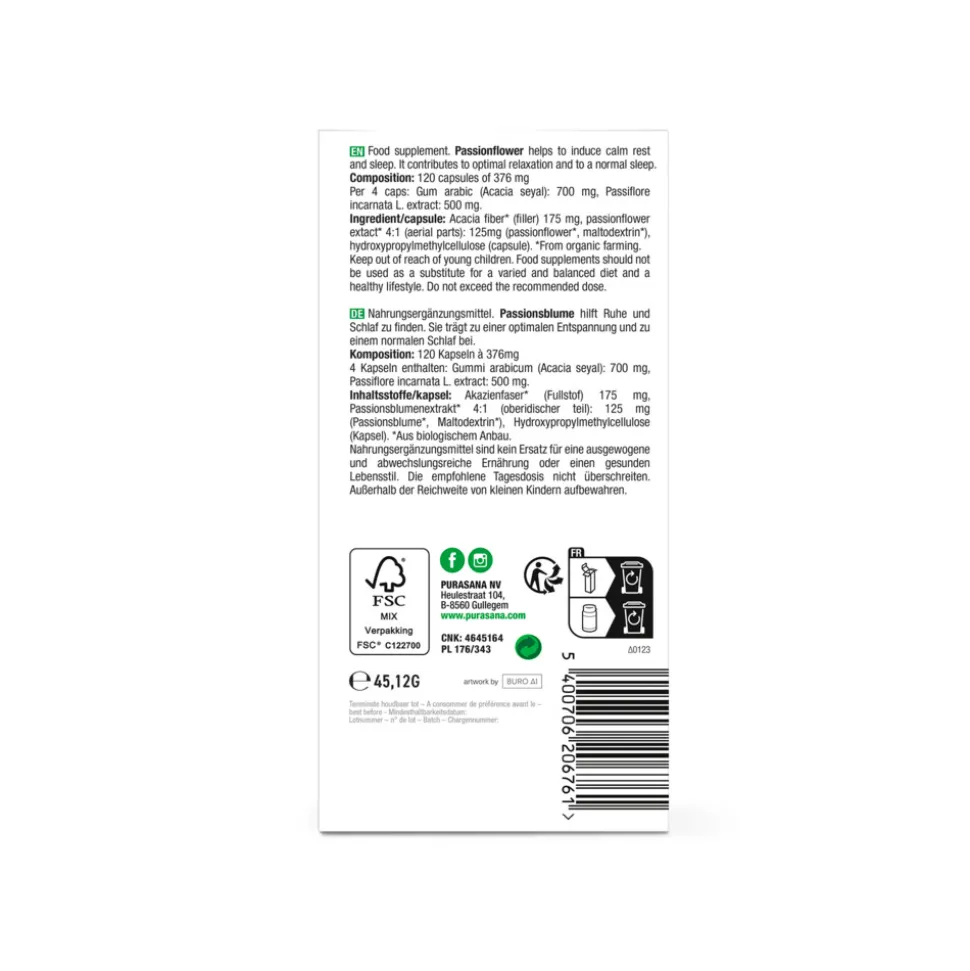 Purasana Passiebloem Extract 125 mg 120 Vegacapsules