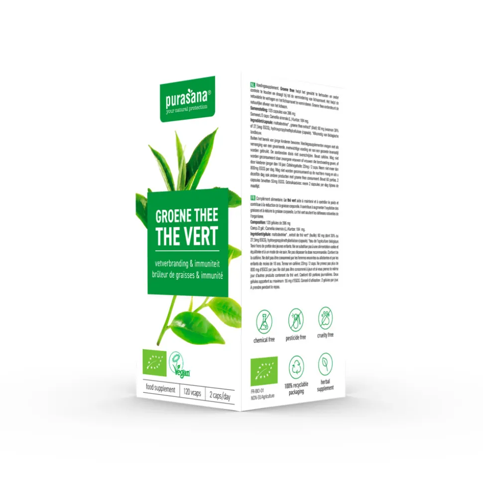 Purasana Single Plants Powders Groene Thee Extract Bio 120 capsules