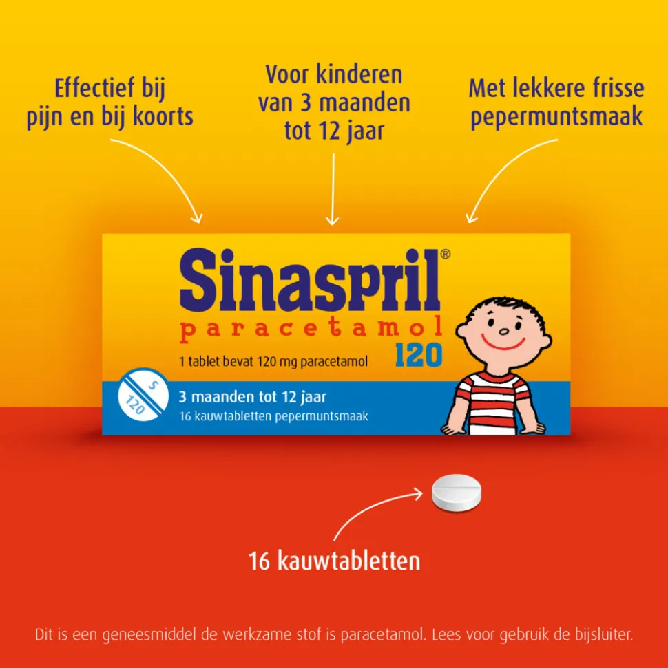 Sinaspril Paracetamol 120 mg 16 kauwtabletten