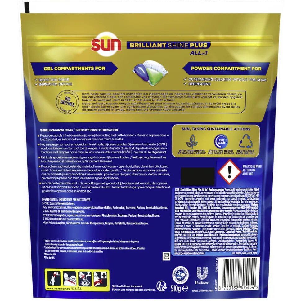 Sun Brilliant Shine+ All-in 1 Vaatwascapsules 34 stuks