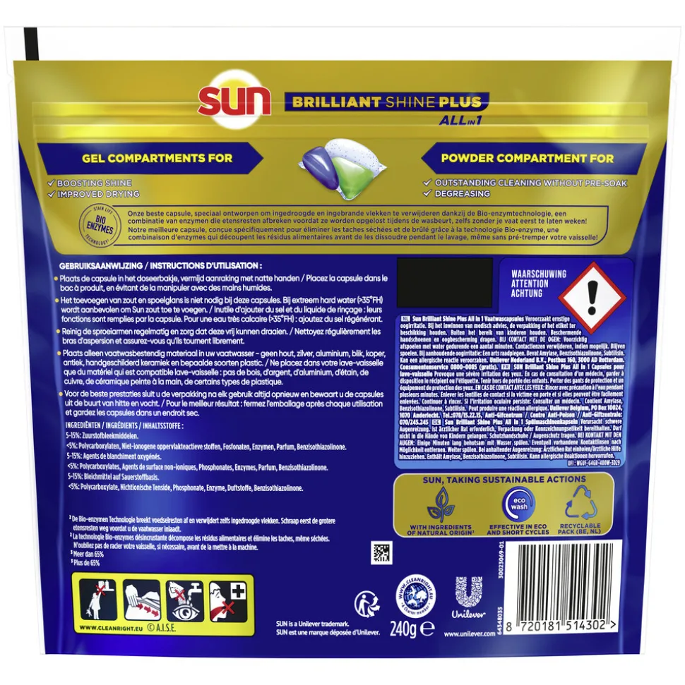 Sun Brilliant Shine+ All-in 1 Vaatwascapsules 16 stuks