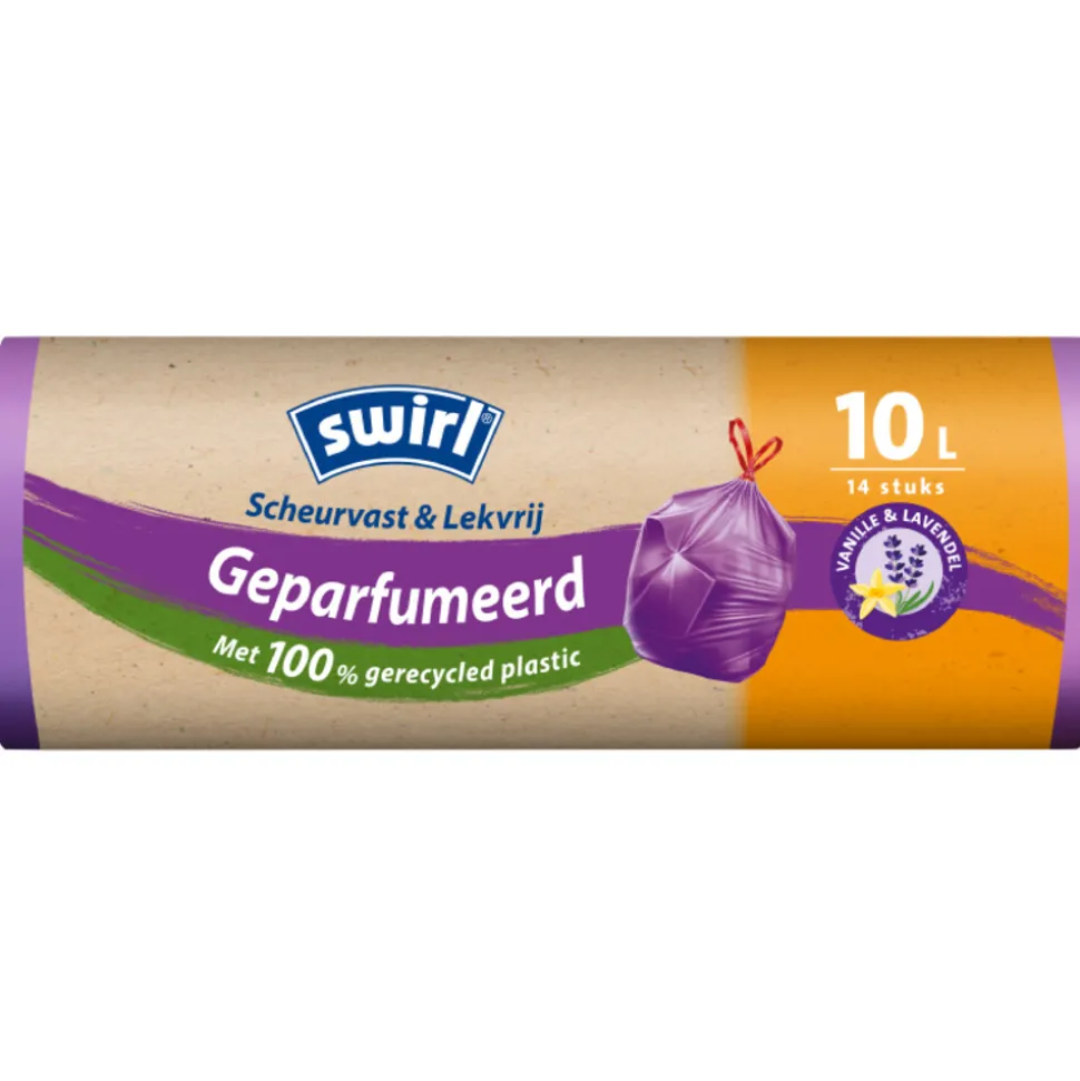 Swirl Pedaalemmerzakken Geparfumeerd Vanille & Lavendel met Trekband 10 liter 14 stuks