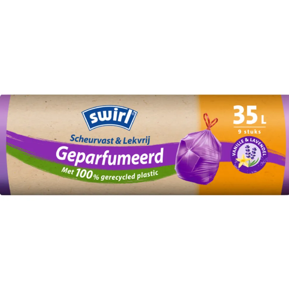 Swirl Pedaalemmerzakken Geparfumeerd Vanille & Lavendel met Trekband 35 liter 9 stuks