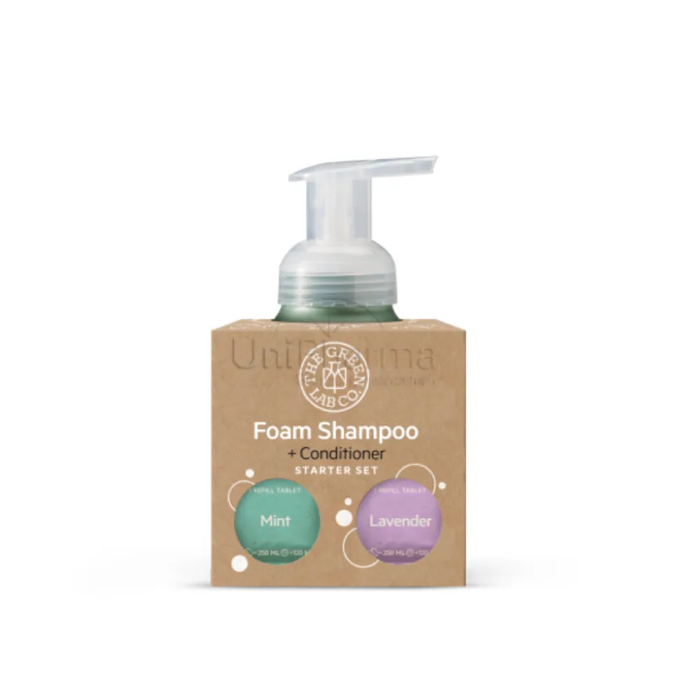 The Green Lab Co Starter Set Schuimende Shampoo Tabletten Lavender & Munt + Gouden Forever Bottle