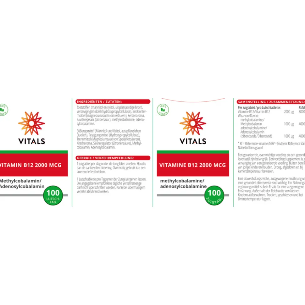 Vitals Vitamine B12 2000mcg 100 zuigtabletten