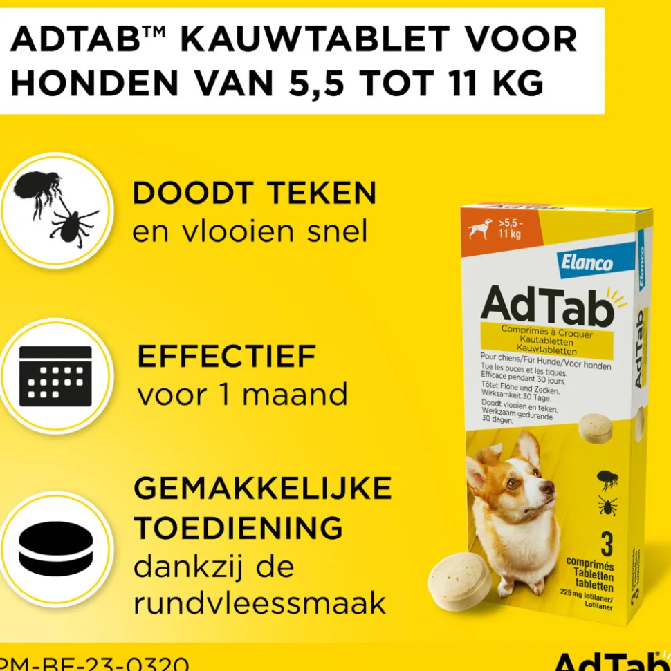 2x AdTab Anti Vlo en Teek Kauwtabletten Hond >5,5-11 kg 3 tabletten