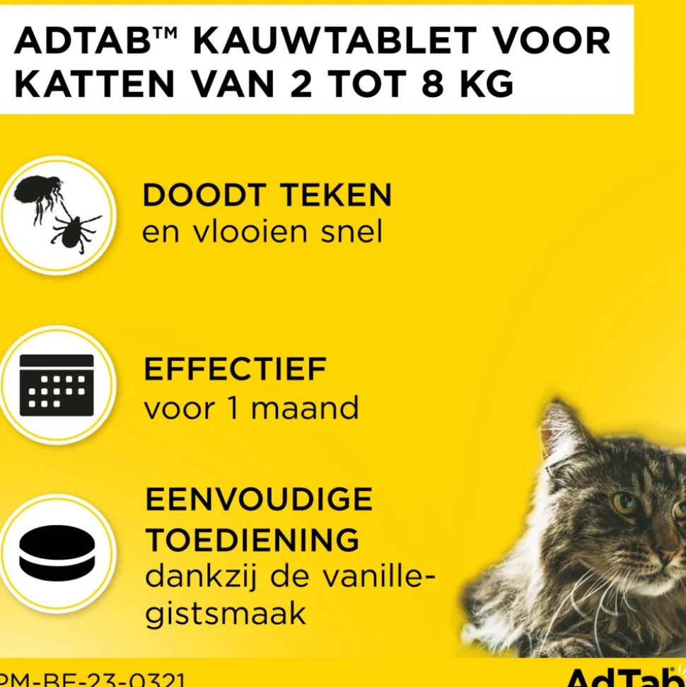 2x AdTab Anti Vlo en Teek Kauwtabletten Kat >2,0-8,0 kg 3 tabletten