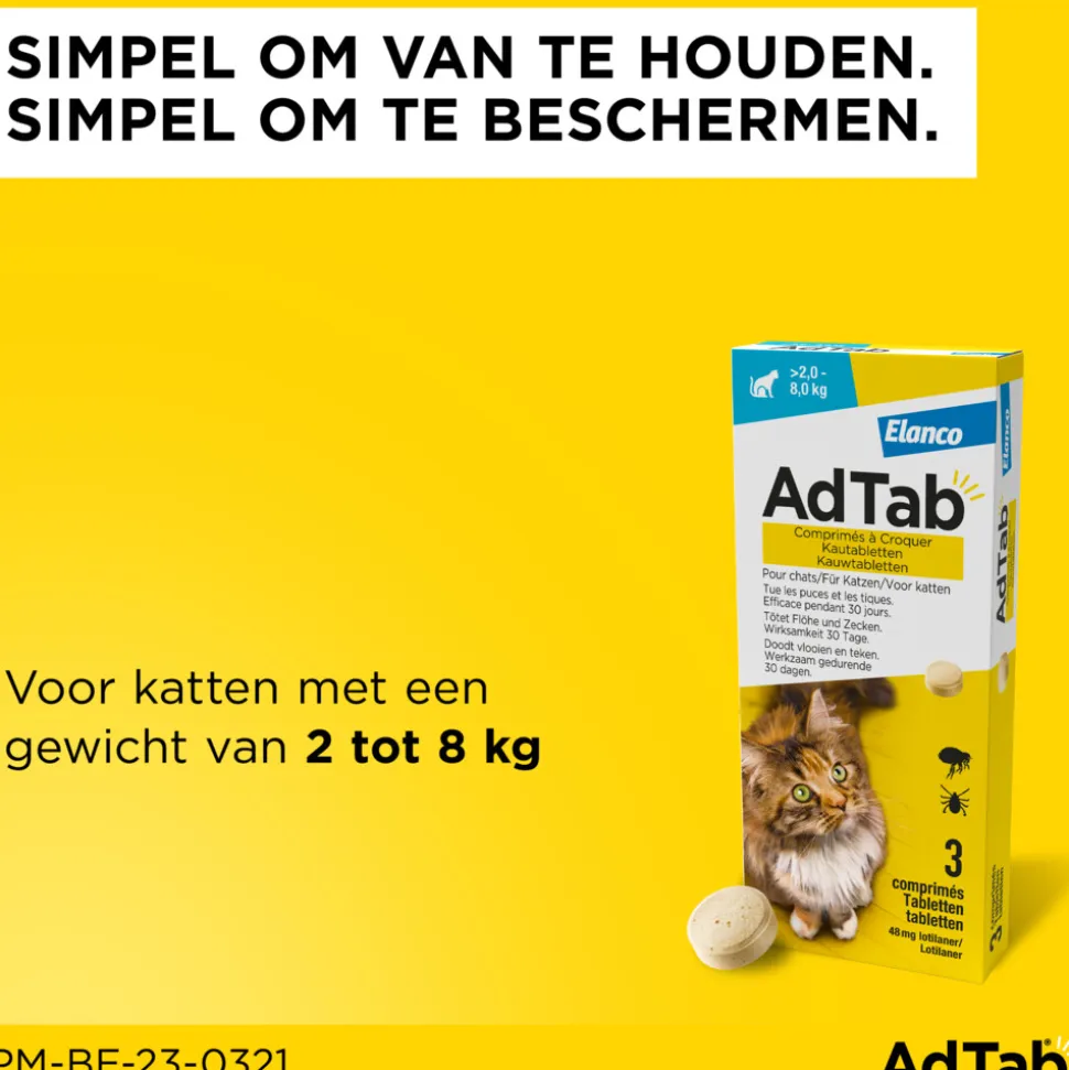 2x AdTab Anti Vlo en Teek Kauwtabletten Kat >2,0-8,0 kg 3 tabletten