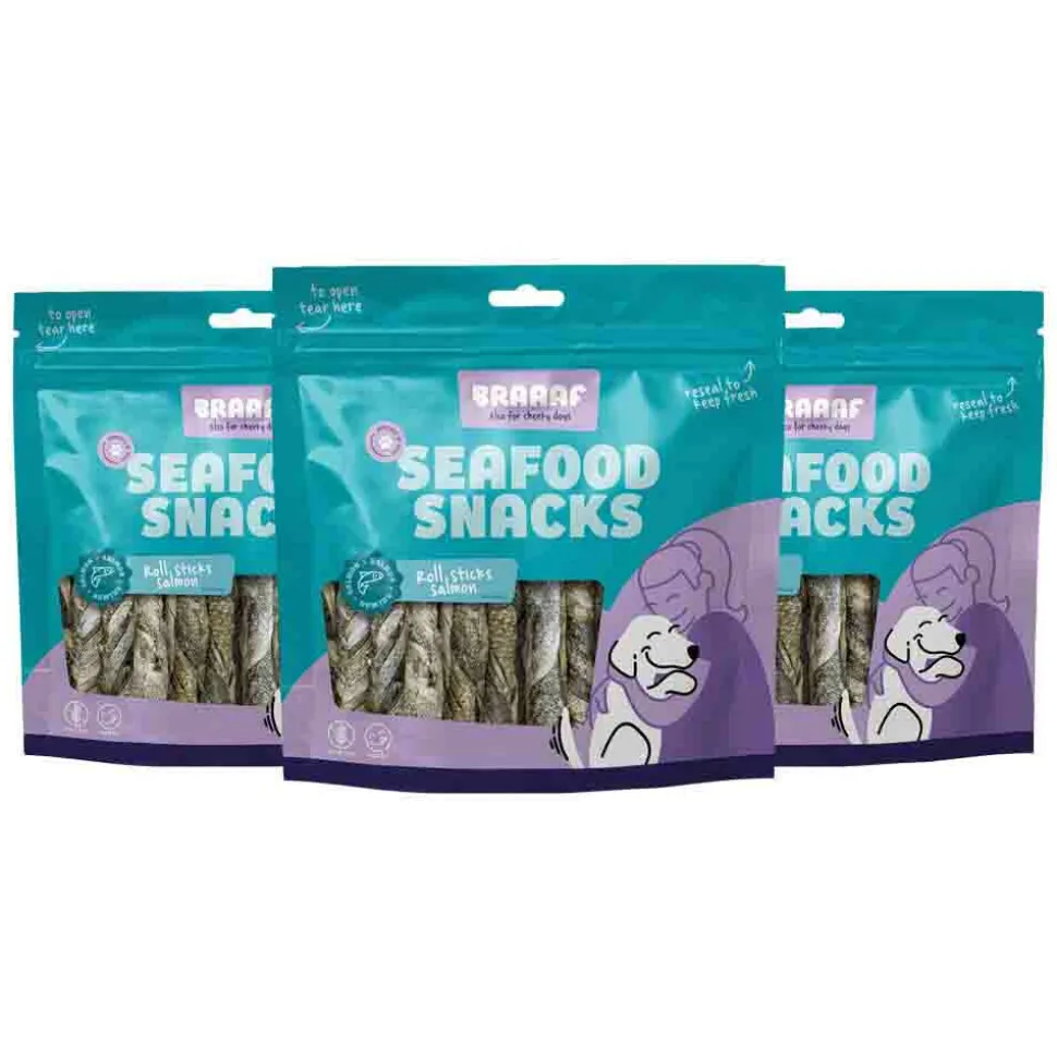 3x Braaaf Rol Sticks Hondensnack Zalm 12 cm 175 gr
