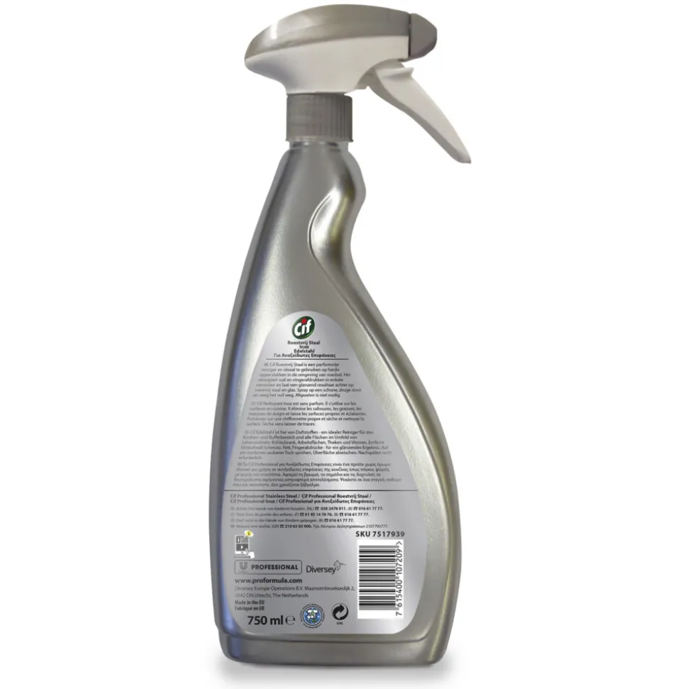 6x Cif Professional Roestvrij Staal Onderhoudsmiddel Pro Formula 750 ml