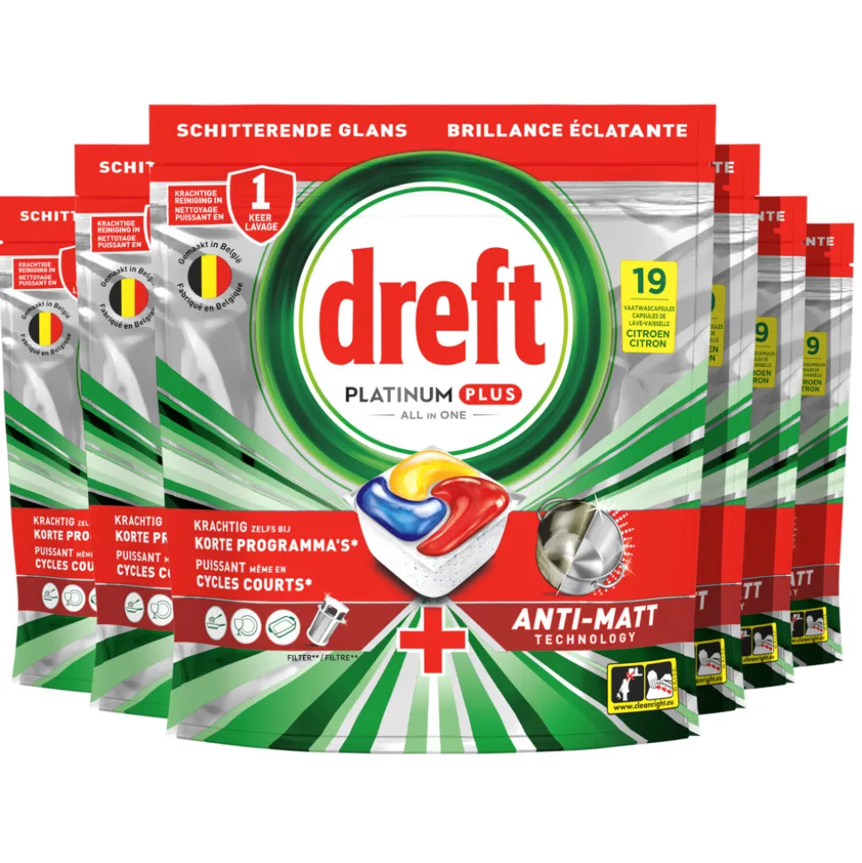 6x Dreft Vaatwastabletten Platinum Plus All In One Citroen 19 stuks
