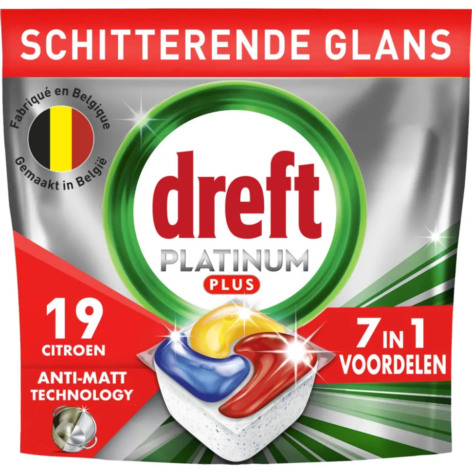 6x Dreft Vaatwastabletten Platinum Plus All In One Citroen 19 stuks