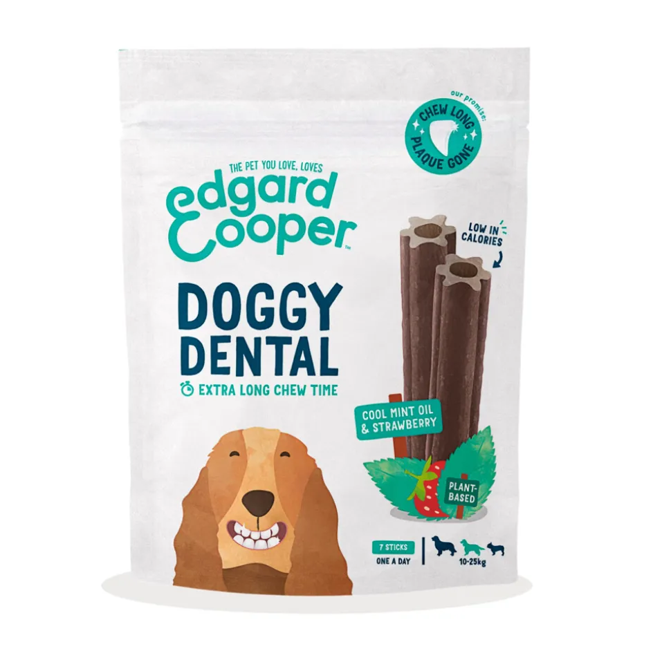 4x Edgard & Cooper Doggy Dental Sticks Medium Aardbei - Frisse Muntolie