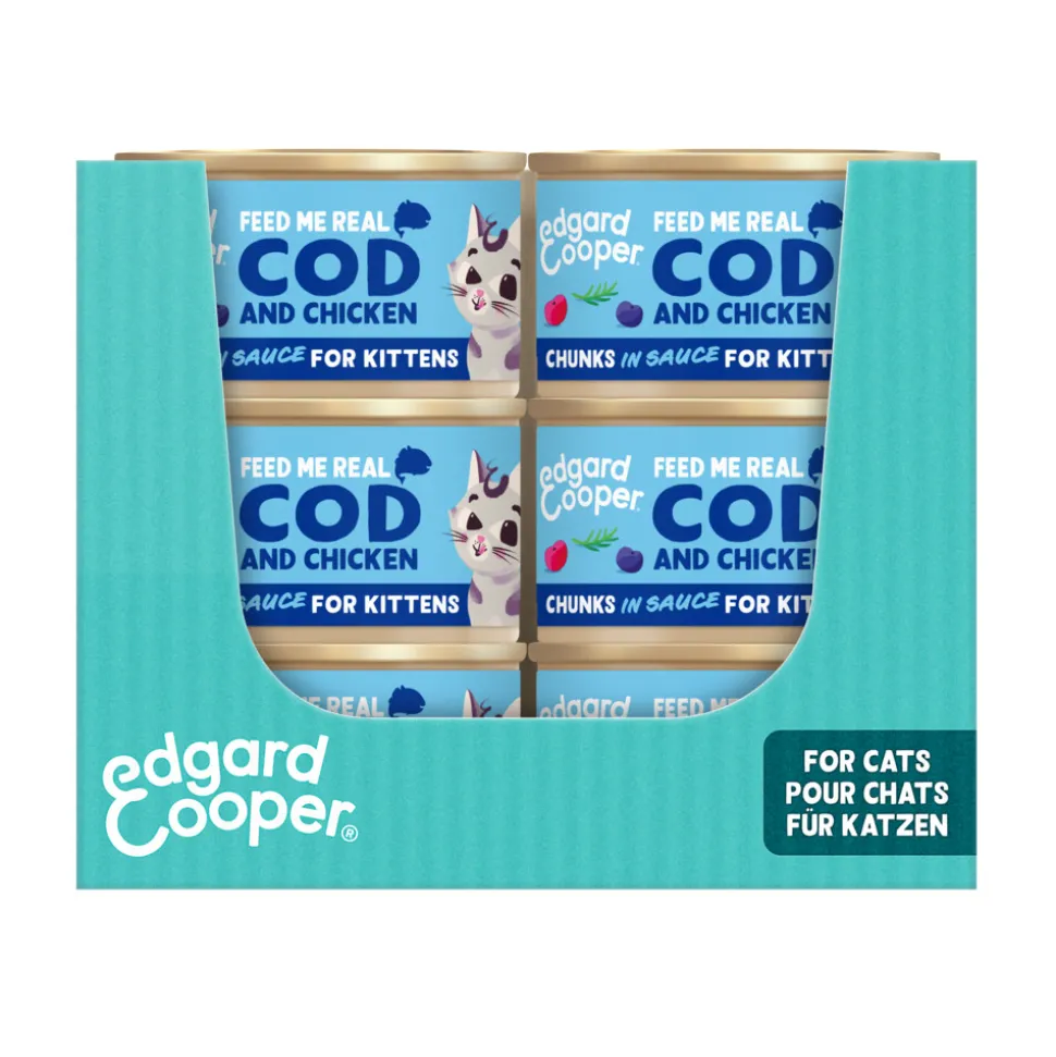 18x Edgard & Cooper Kattenvoer Kitten Chunks Kabeljauw - Kip 85 gr