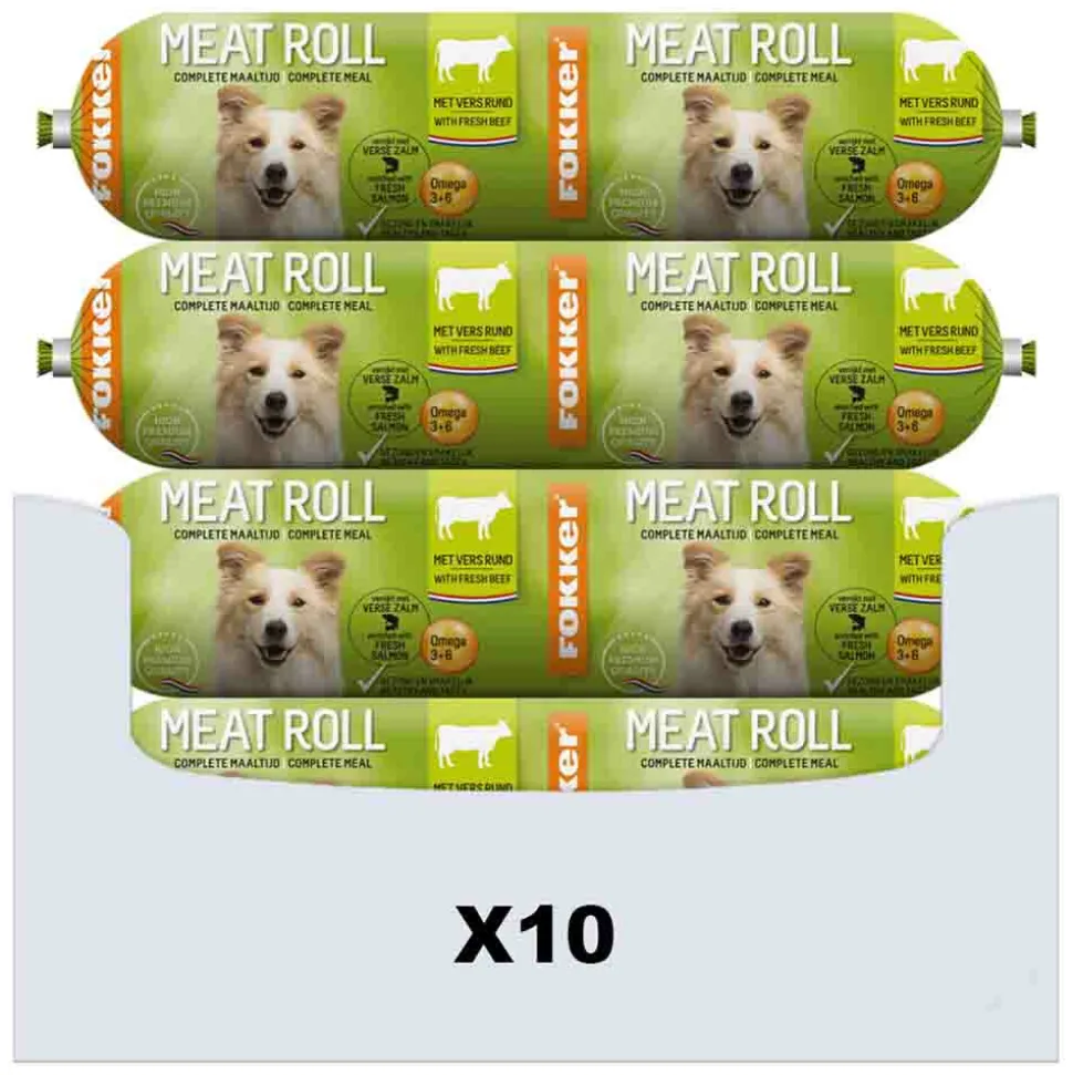 10x Fokker Meat Roll Hondenvoer Nat Rund - Zalm 800 gr