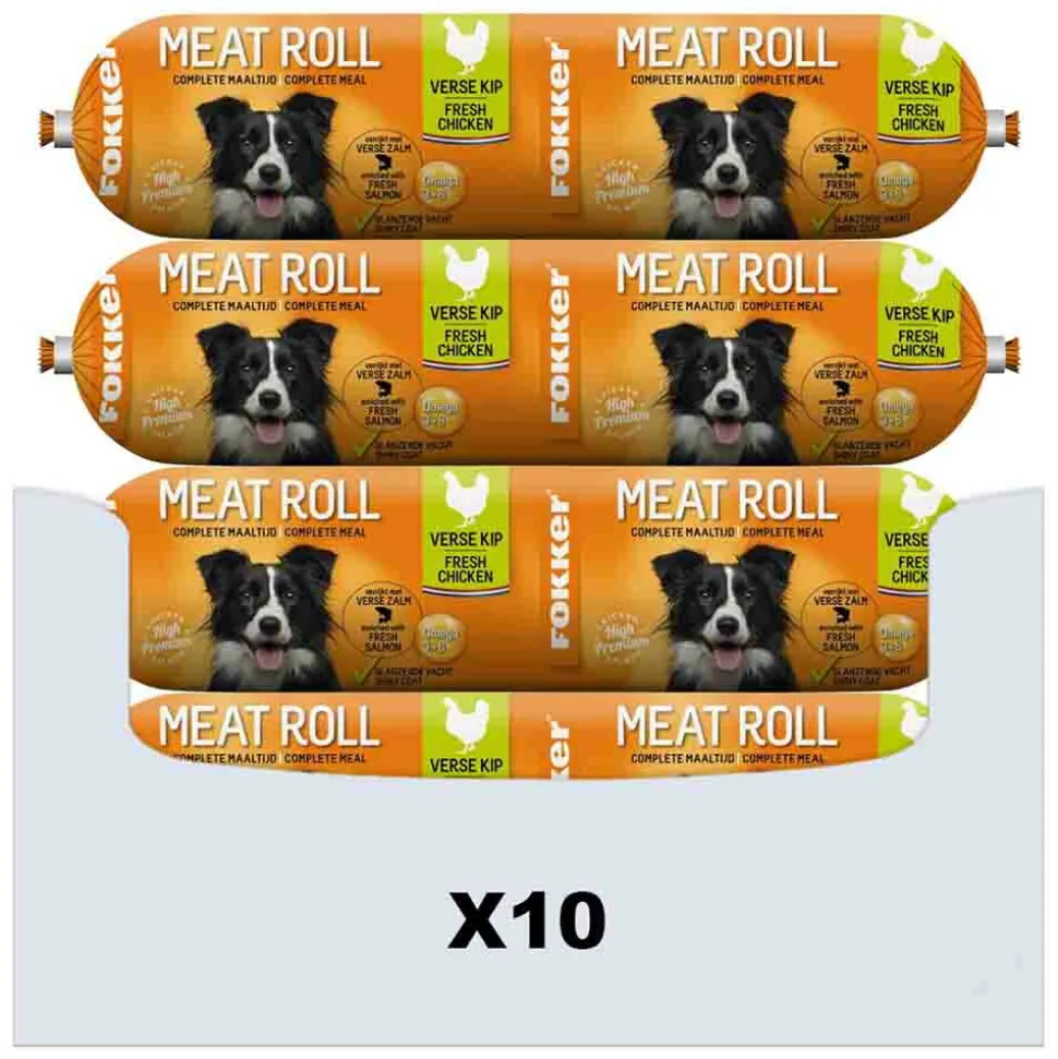 10x Fokker Meat Roll Hondenvoer Nat Kip - Zalm 800 gr