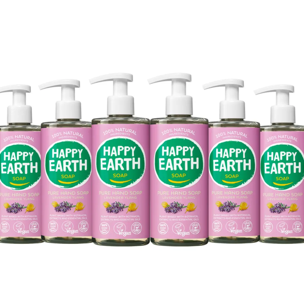 6x Happy Earth 100% Natuurlijke Handzeep Lavender Ylang 300 ml