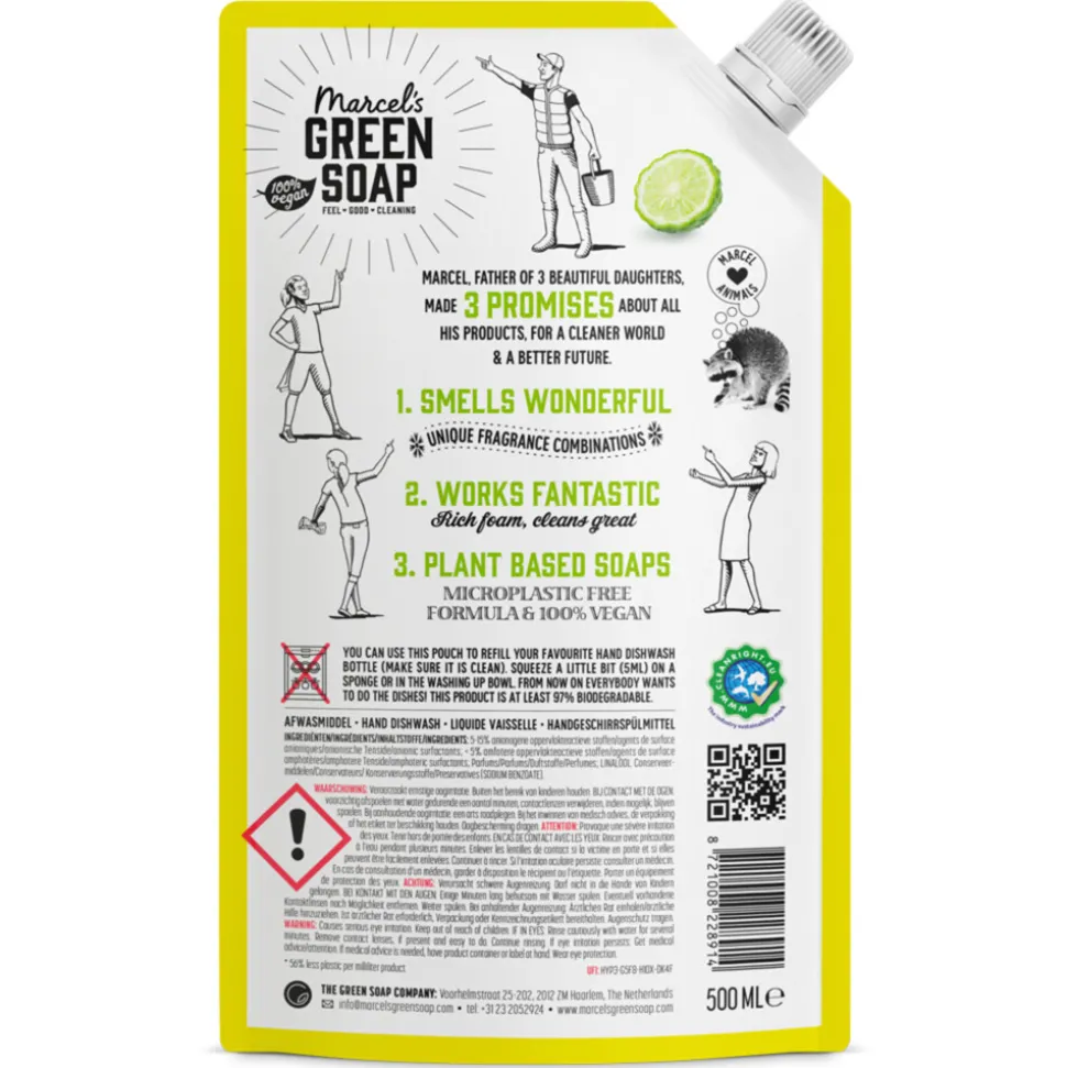 6x Marcel's Green Soap Afwasmiddel Lemon & Bergamot Navulling 500 ml
