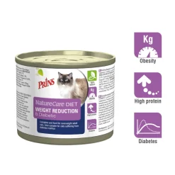 6x Prins NatureCare Diet Kattenvoer Nat Weight Reduction & Diabetic 200 gr