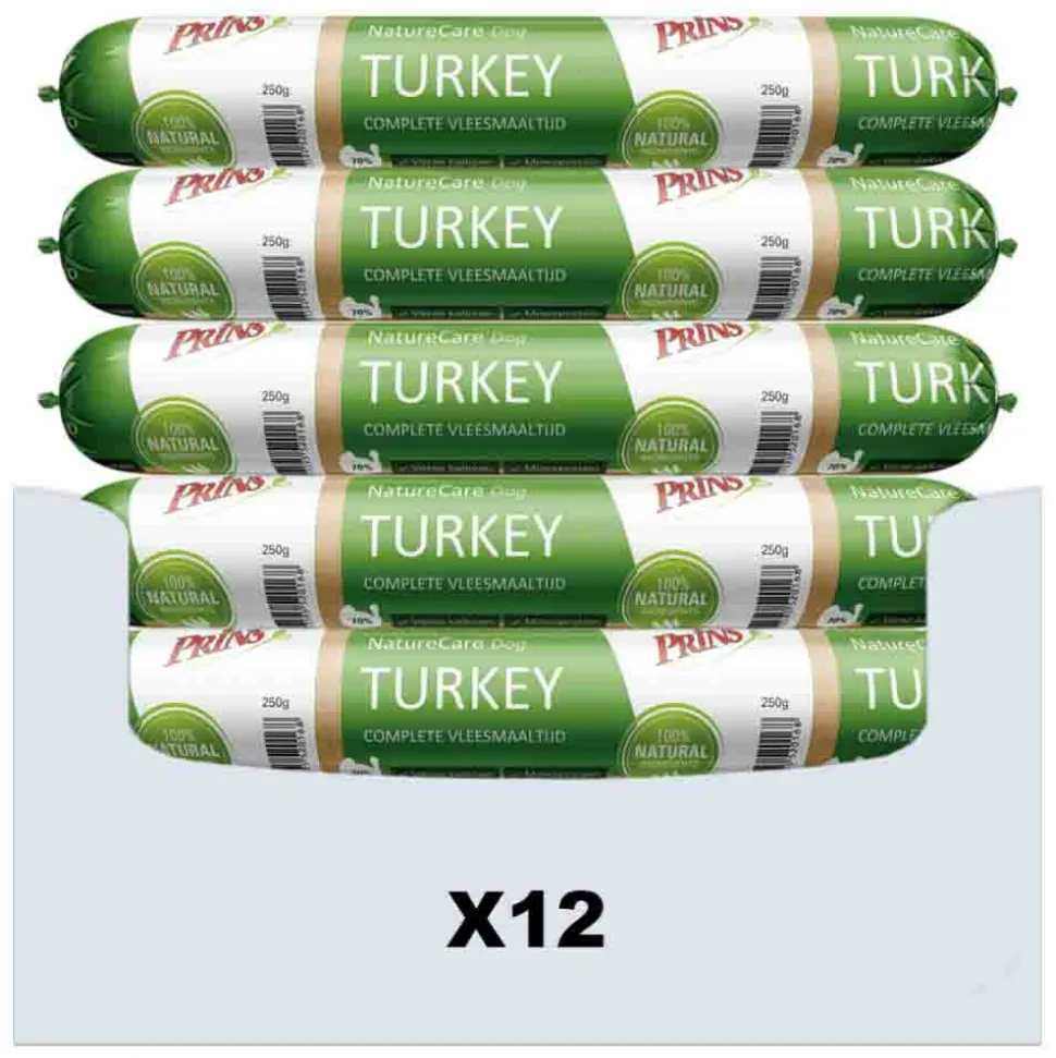 12x Prins NatureCare Hypoallergeen Hondenvoer Worst Kalkoen 250 gr