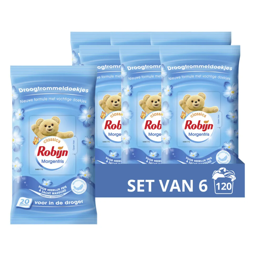 6x Robijn Droogtrommeldoekjes Morgenfris 20 stuks