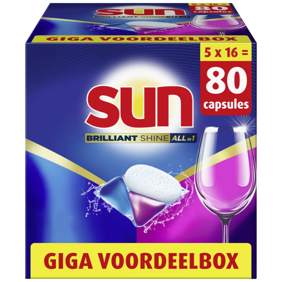 5x Sun Brilliant Shine All-in 1 Vaatwascapsules 16 stuks