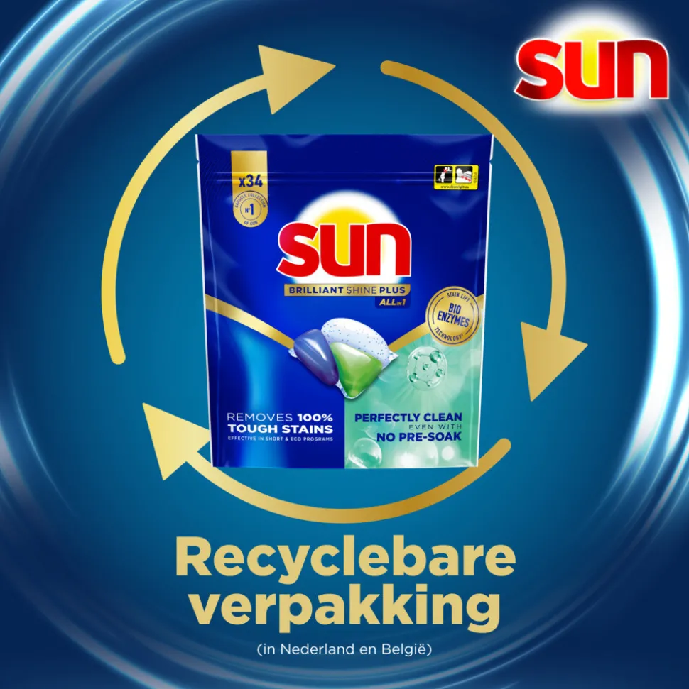 6x Sun Brilliant Shine+ All-in 1 Vaatwascapsules 34 stuks