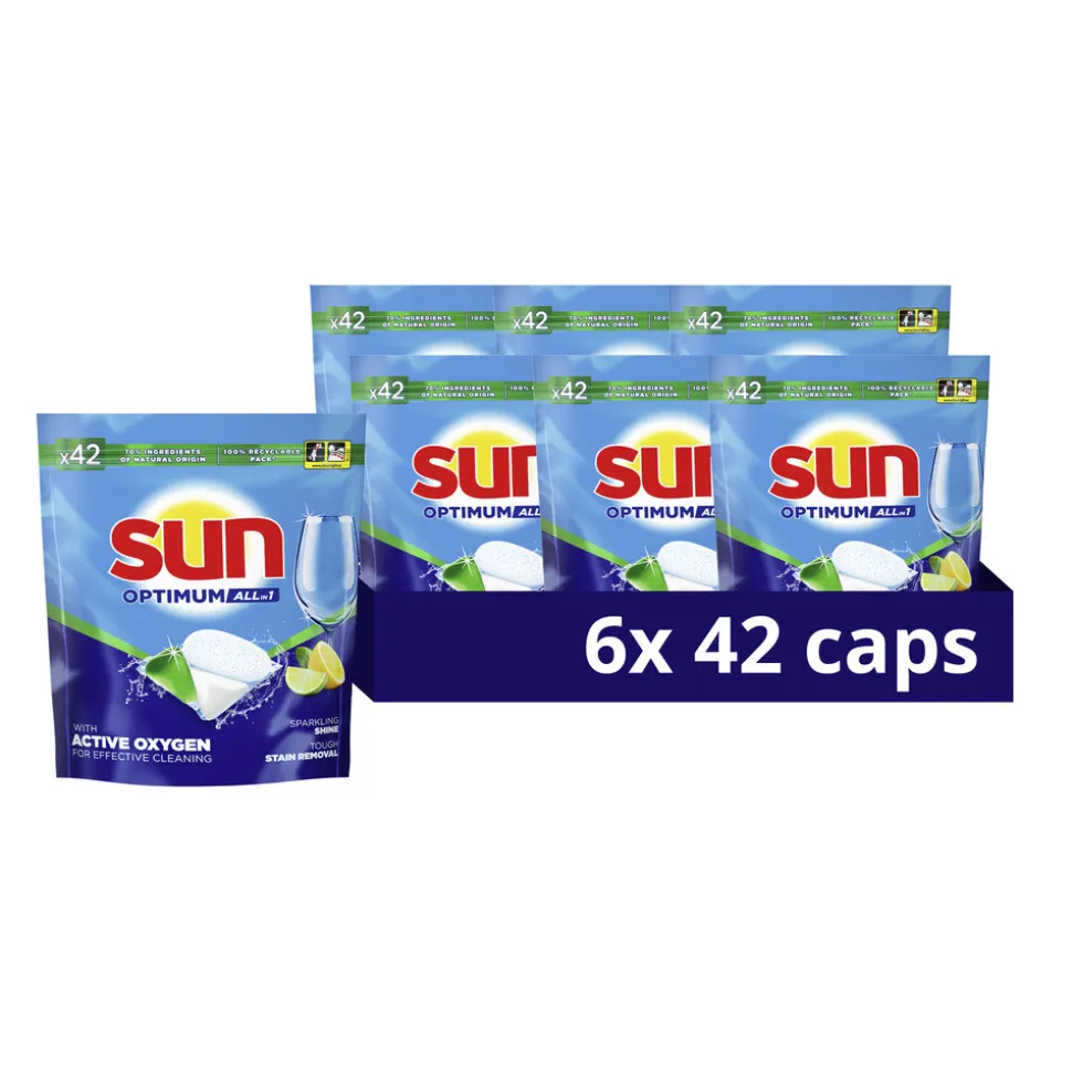 6x Sun Vaatwascapsules Optimum All-in-1 Citroen 42 stuks
