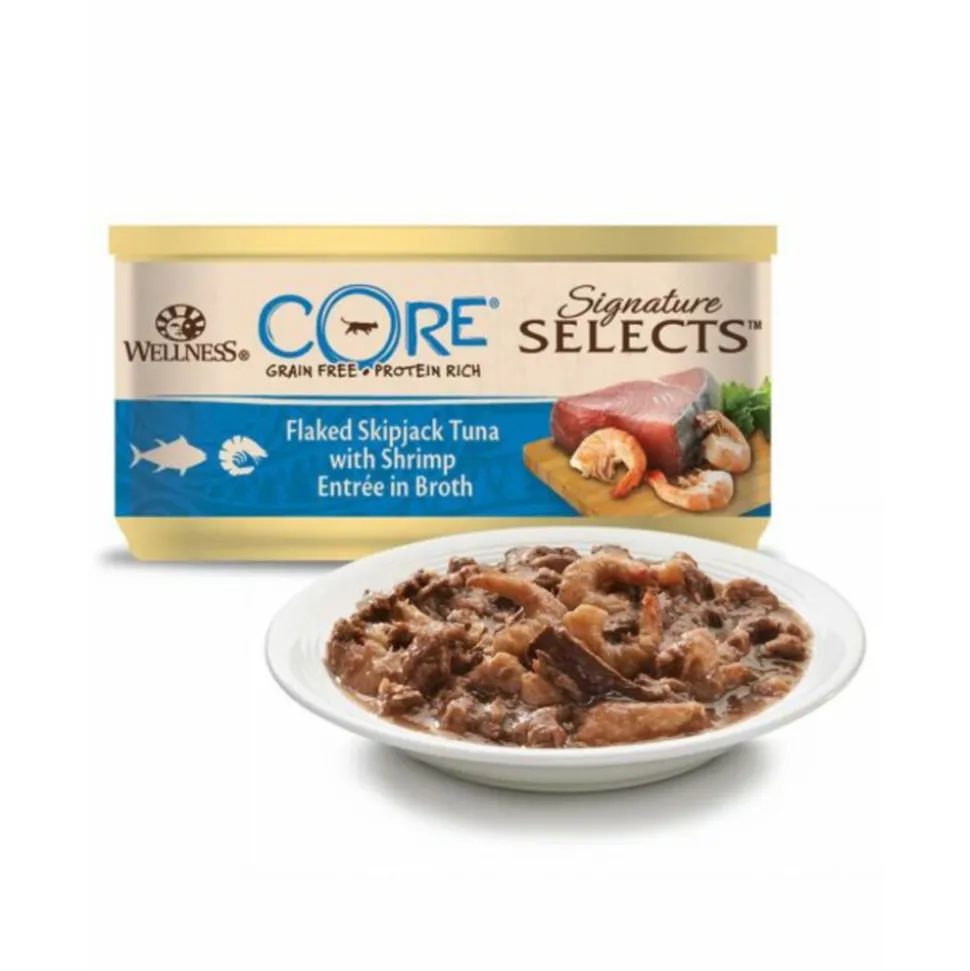 24x Wellness Core Kattenvoer Signature Selects Flaked Tonijn - Garnaal 79 gr