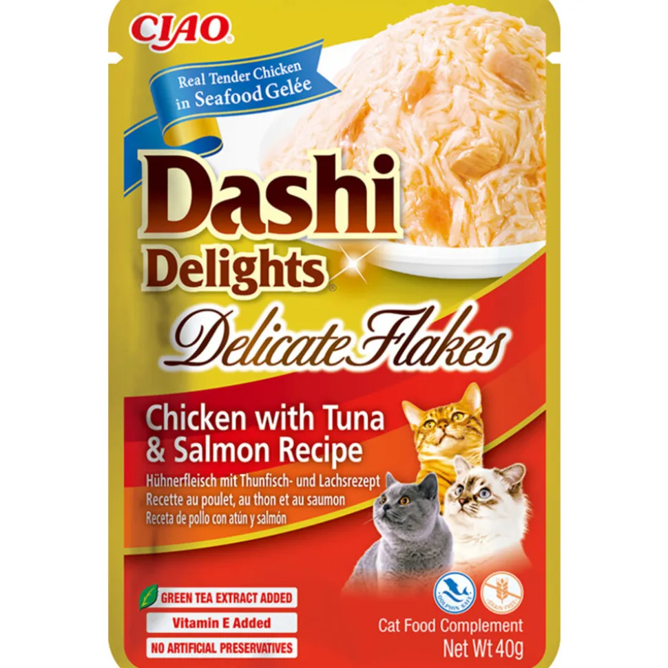 12x Ciao Dashi Delights Delicate Flakes Kattenvoer Nat Chicken & Tuna & Salmon 40 gr
