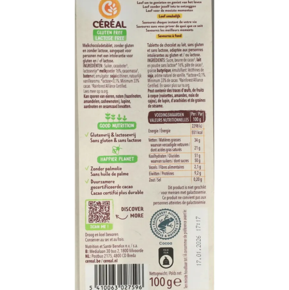 5x Céréal Melkchocolade Glutenvrij en Lactosevrij 100 gr
