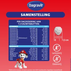 2x Dagravit Multivitamine Kids Extra 3-5 Jaar Paw Patrol 60 Kauwtabletten