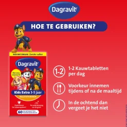 2x Dagravit Multivitamine Kids Extra 3-5 Jaar Paw Patrol 60 Kauwtabletten