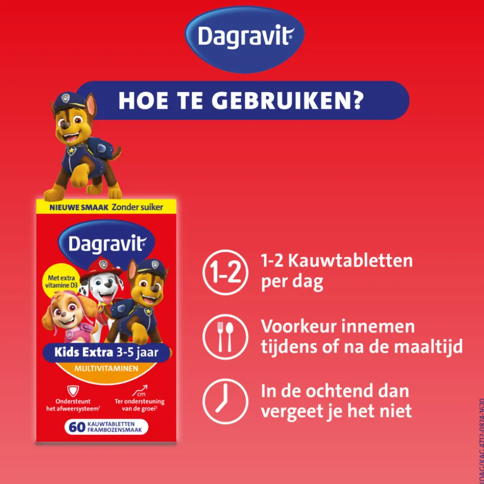 2x Dagravit Multivitamine Kids Extra 3-5 Jaar Paw Patrol 60 Kauwtabletten
