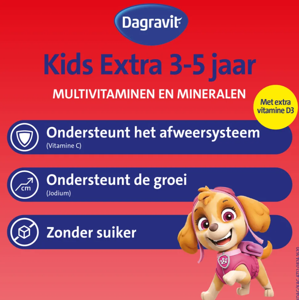 2x Dagravit Multivitamine Kids Extra 3-5 Jaar Paw Patrol 60 Kauwtabletten
